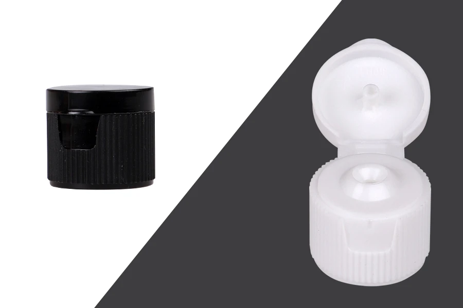 Plastični flip top zatvarač PP18 u crnoj ili beloj boji Plastični flip top zatvarač PP18 u crnoj ili beloj boji