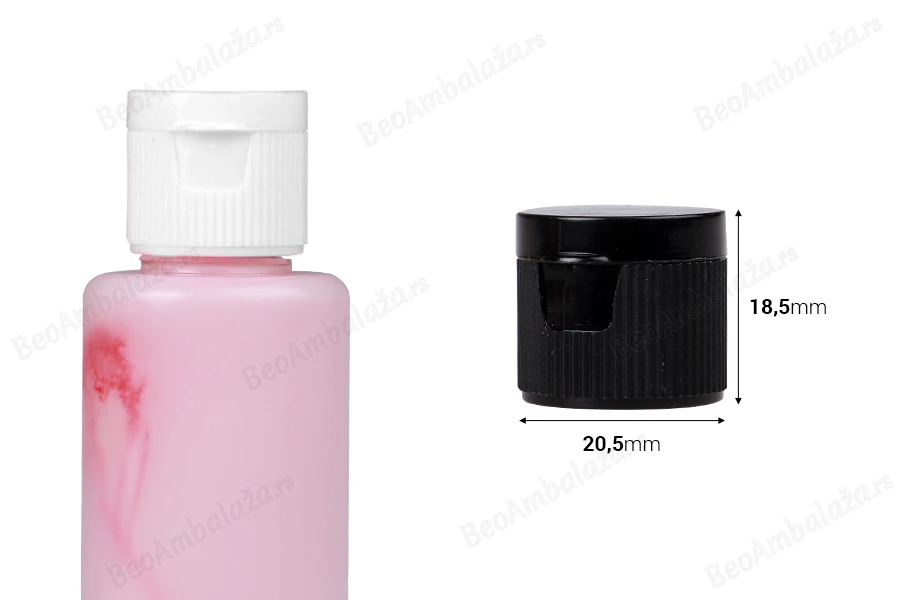 Plastični flip top zatvarač PP18 u crnoj ili beloj boji-dimenzije_slike