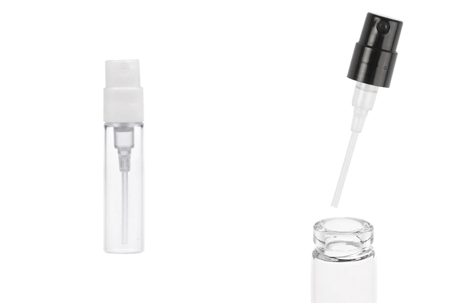 Staklena providna bočica 2 mL (na klik) sa belim ili crnim sprejom za parfemske testere - 100 kom Staklena providna bočica 2 mL (na klik) sa belim ili crnim sprejom za parfemske testere - 100 kom