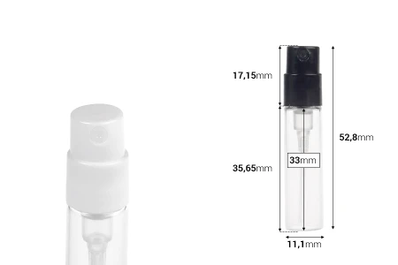 Staklena providna bočica 2 mL (na klik) sa belim ili crnim sprejom za parfemske testere - 100 kom-2