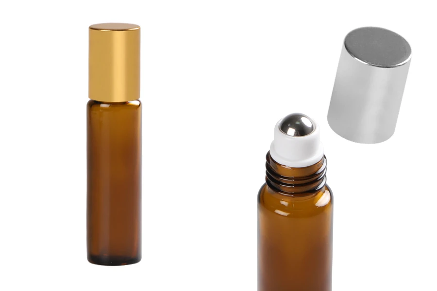 Staklena braon roll-on bočica (sa metalnom kuglicom) 10mL sa zatvaračem u dve boje - 6 kom-slika_proizvoda