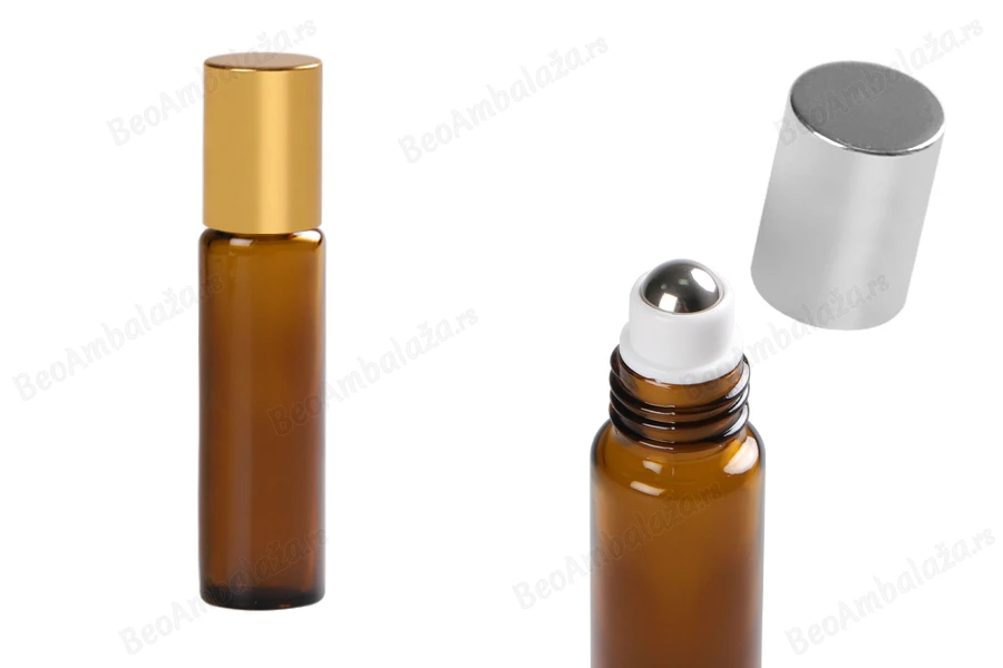 Staklena braon roll-on bočica (sa metalnom kuglicom) 10mL sa zatvaračem u dve boje - 6 kom-slika_proizvoda