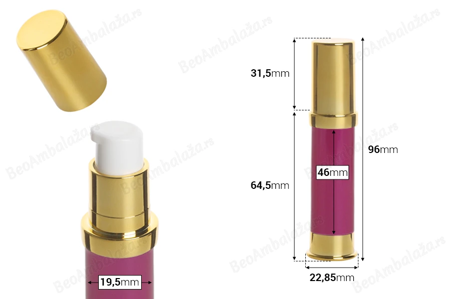 Airless akrilna roze bočica 10mL za kreme - 12 kom-dimenzije_slike