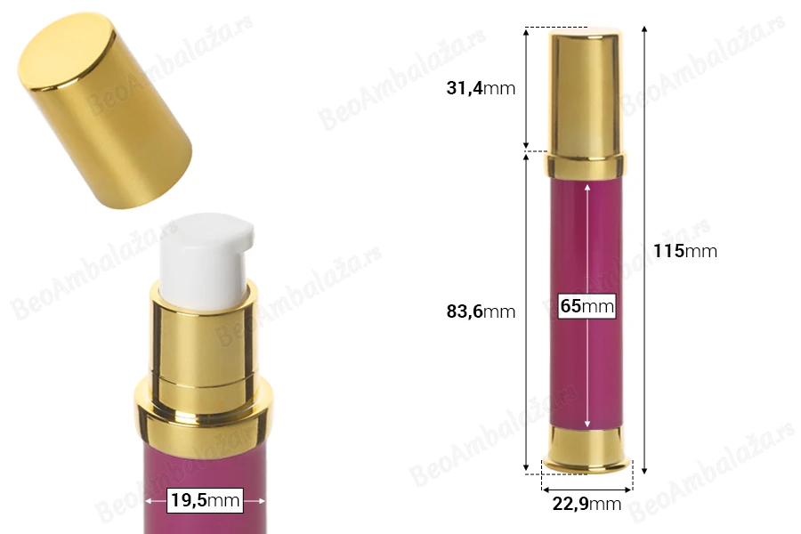 Airless akrilna roze bočica 15mL za kreme - 12 kom-dimenzije_slike