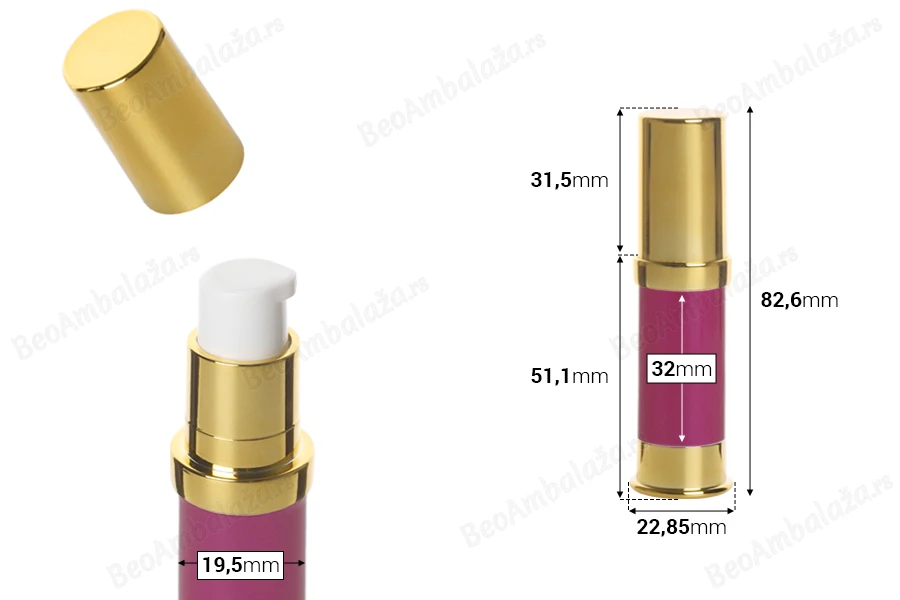 Airless akrilna zlatno-roze bočica 5mL za kreme - 12 kom-dimenzije_slike