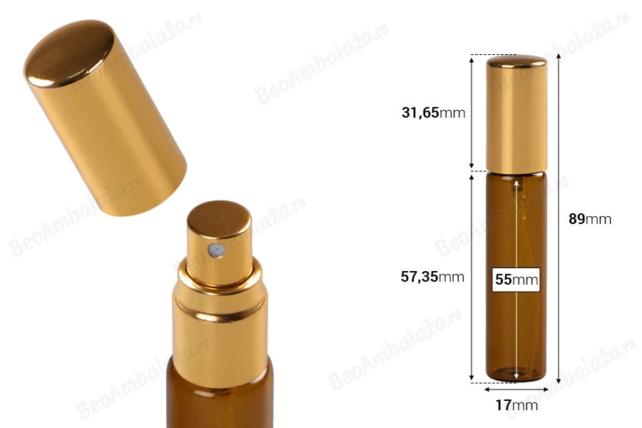 Staklena braon bočica 10mL za parfeme, sa sprejom i aluminijumskim zatvaračem - 6 kom-dimenzije_slike