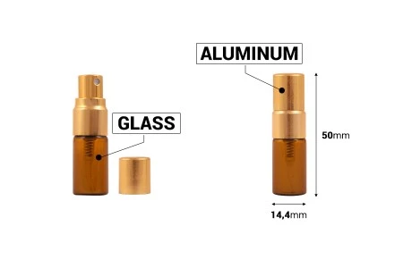 Staklena braon bočica 2mL za parfeme, sa aluminijumskim sprejom i poklopcem - 6 kom-2