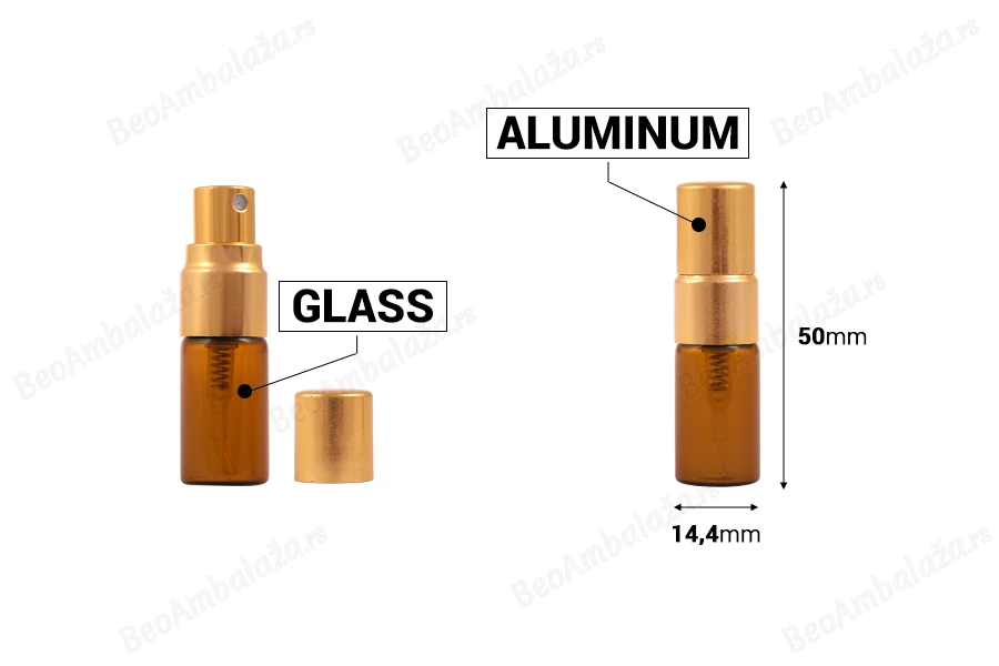 Staklena braon bočica 2mL za parfeme, sa aluminijumskim sprejom i poklopcem - 6 kom-dimenzije_slike