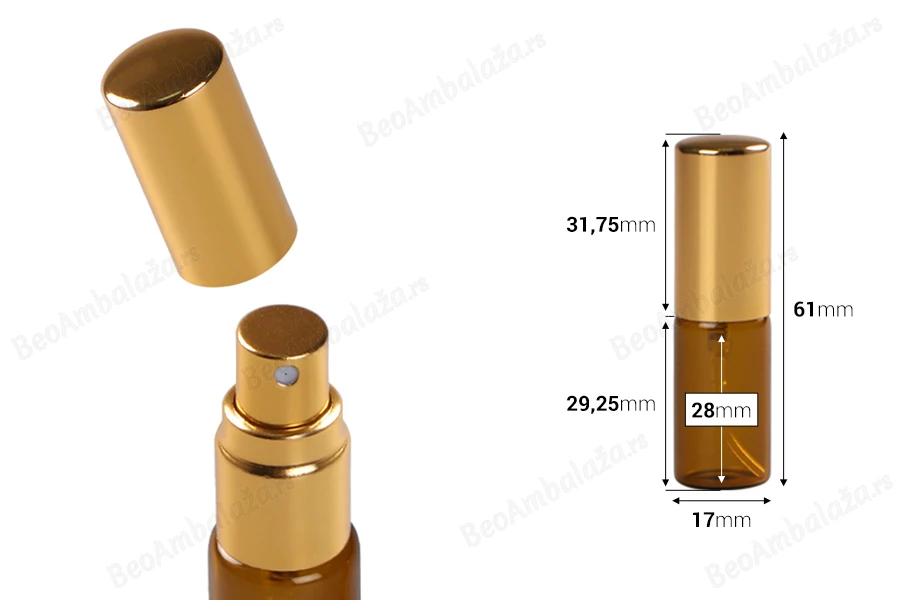Staklena braon bočica 5mL za parfeme, sa sprejom i aluminijumskim zatvaračem - 6 kom-dimenzije_slike