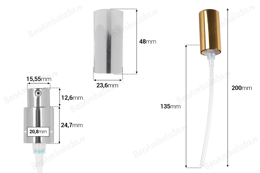 Aluminijumska pumpica PP18 za kreme sa spoljnom oprugom, više boja-dimenzije_slike