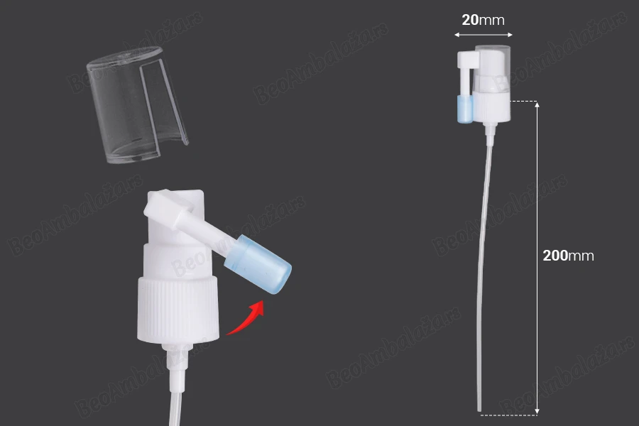 Plastični sprej 18/410 za lokalno raspršivanje, sa providnim zatvaračem i zaštitinim poklopcem na mlaznici-dimenzije_slike