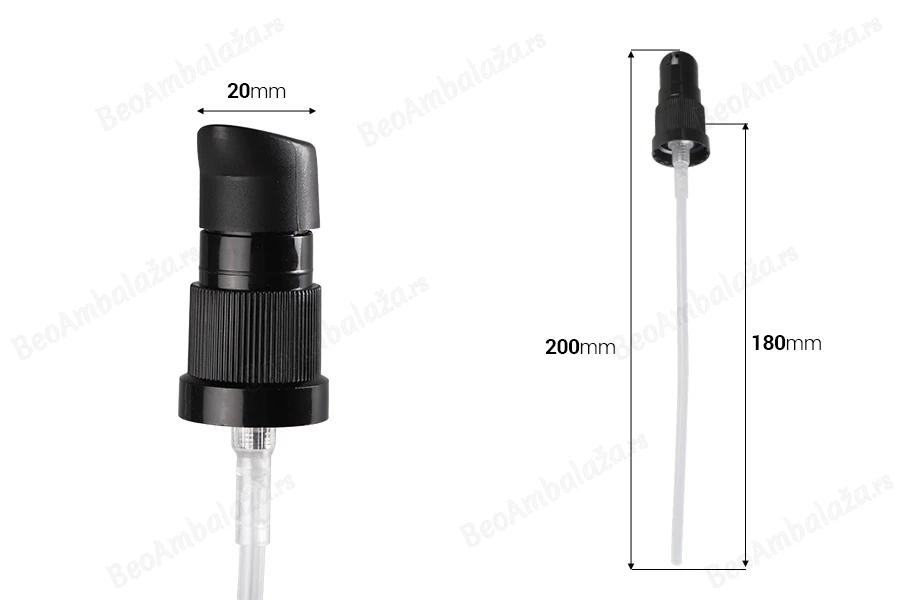 Plastična crna pumpica PP18 za kreme sa crnim zatvaračem-dimenzije_slike