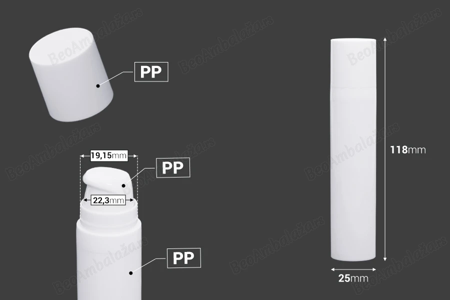 Airless plastična bela bočica 20mL za kreme - 12 kom-dimenzije_slike