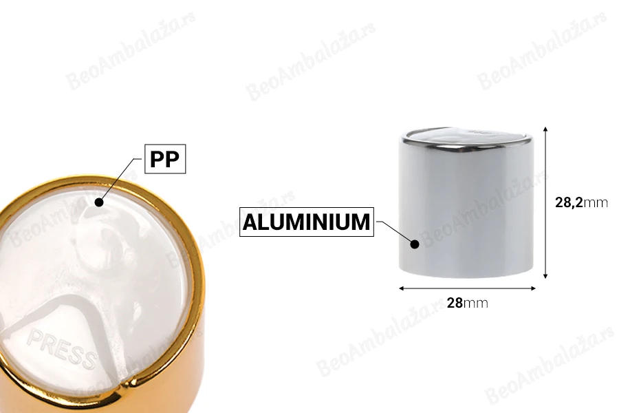 Disk top plastični zatvarač 28/410 sa aluminijumskom presvlakom-dimenzije_slike