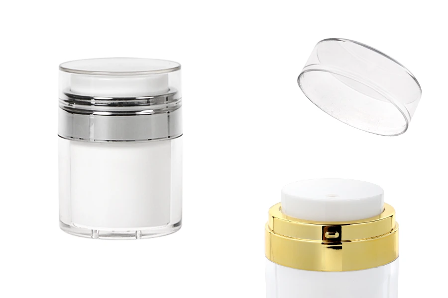 Airless plastična teglica 30mL sa providnim zatvaračem i srebrnim ukrasem Airless plastična teglica 30mL sa providnim zatvaračem i srebrnim ukrasem