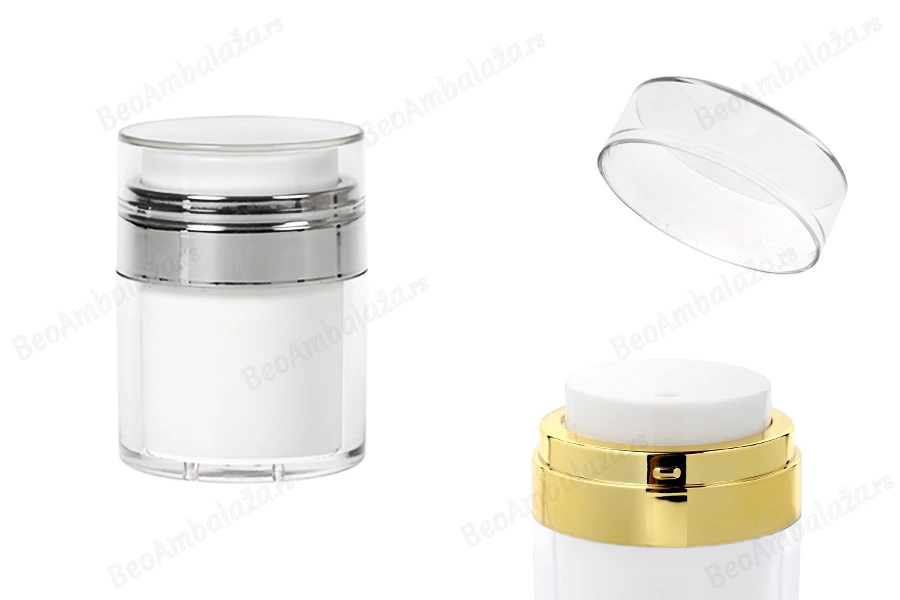 Airless plastična teglica 30mL sa providnim zatvaračem i srebrnim ukrasem-slika_proizvoda