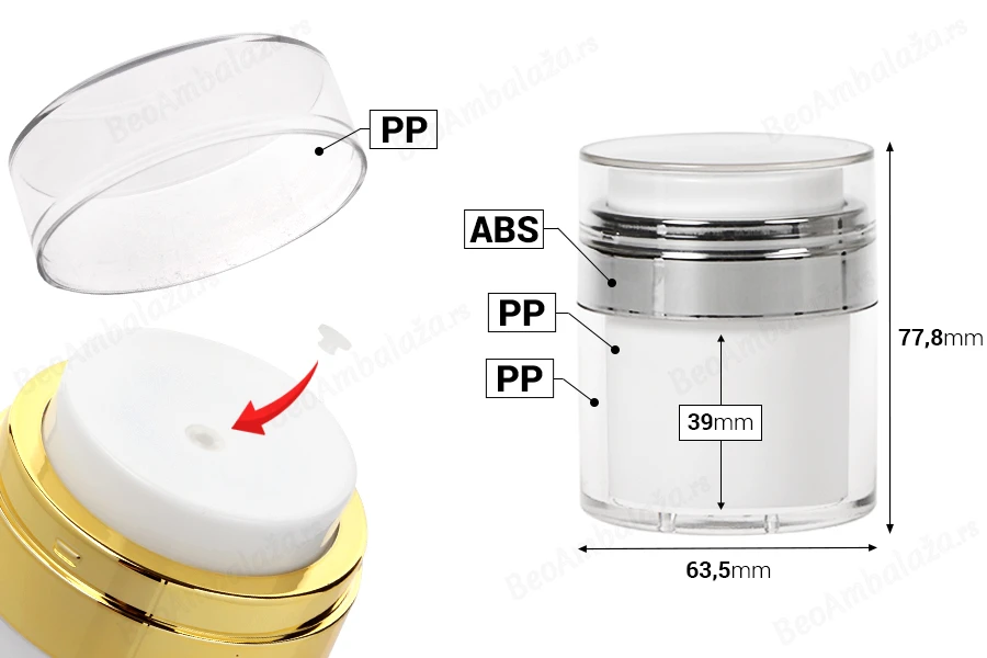 Airless plastična teglica 50mL za kremu sa providnim zatvaračem-grupa_slika