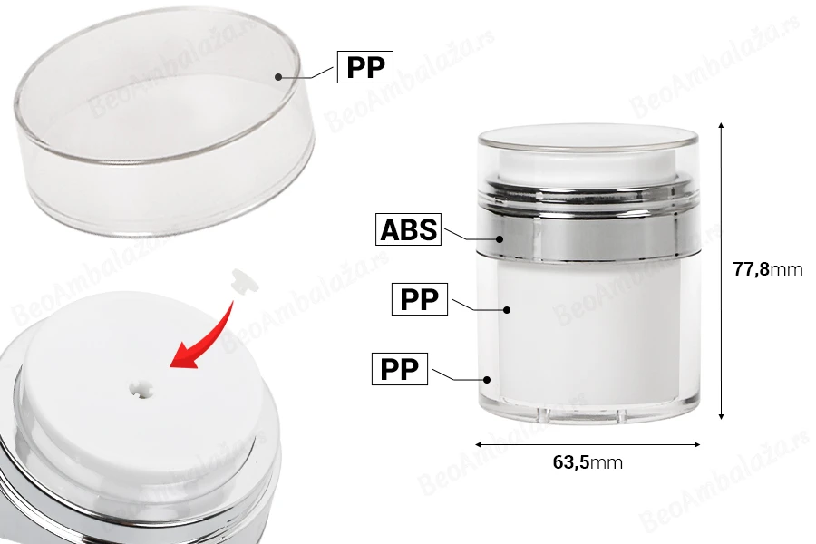 Airless plastična teglica 50mL za kremu sa providnim zatvaračem-dimenzije_slike