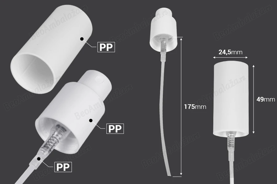 Plastični beli sprej PP18/410 za bočice za etarska ulja-dimenzije_slike