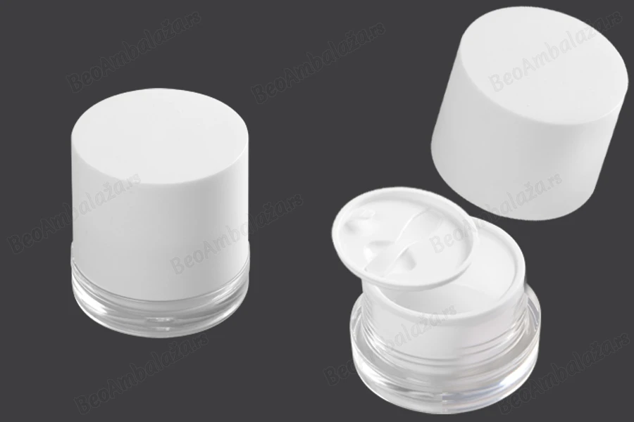 Akrilna kutijica 50mL za kremu sa plastičnim belim zatvaračem, međupoklopcem i spatulom-slika_proizvoda