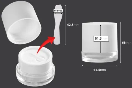 Akrilna kutijica 50mL za kremu sa plastičnim belim zatvaračem, međupoklopcem i spatulom-2