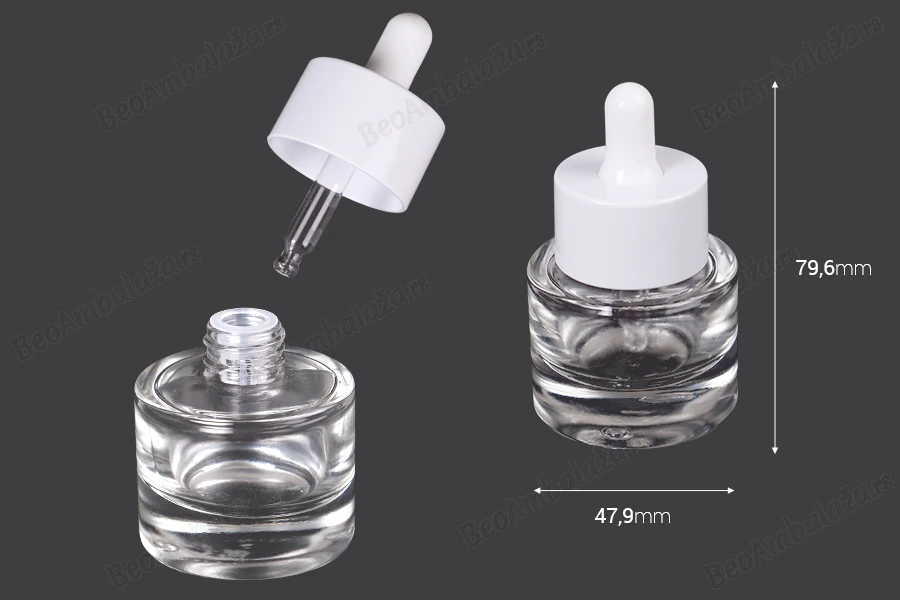 Staklena bočica 20 mL sa pipetom i drenažnim elementom-dimenzije_slike