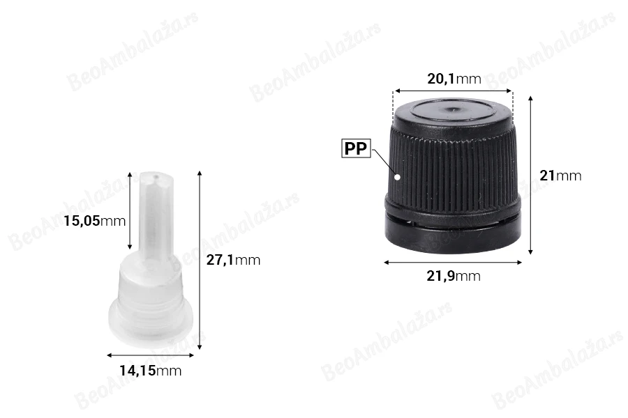 Plastični uski sigurnosni zatvarač sa kratkom unutrašnjom kapaljkom PP18-dimenzije_slike
