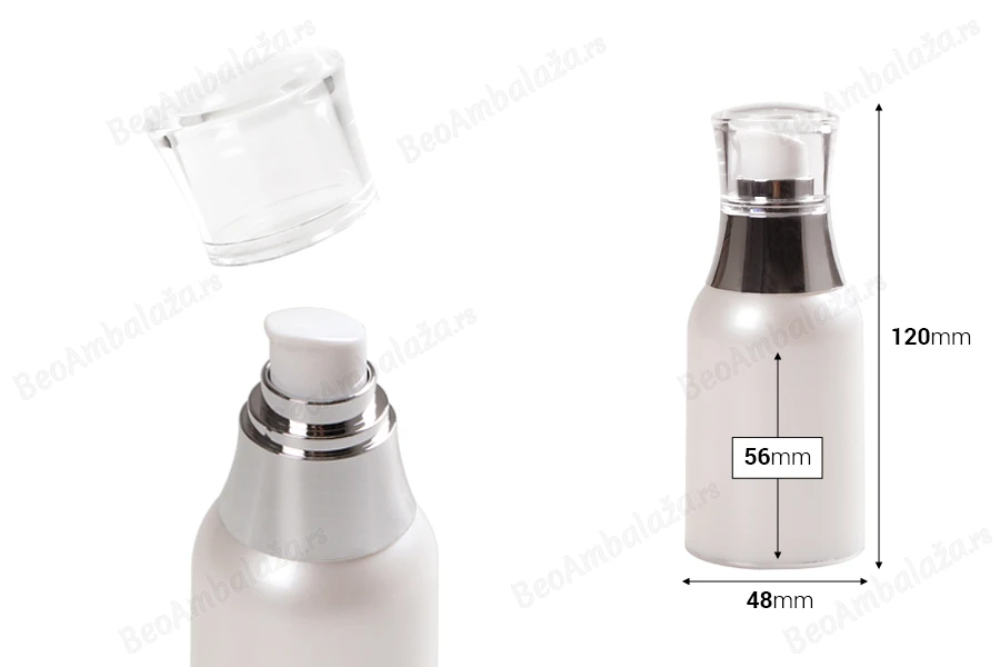 Airless bočica 50mL za kreme sa pumpicom i providnim zatvaračem-dimenzije_slike