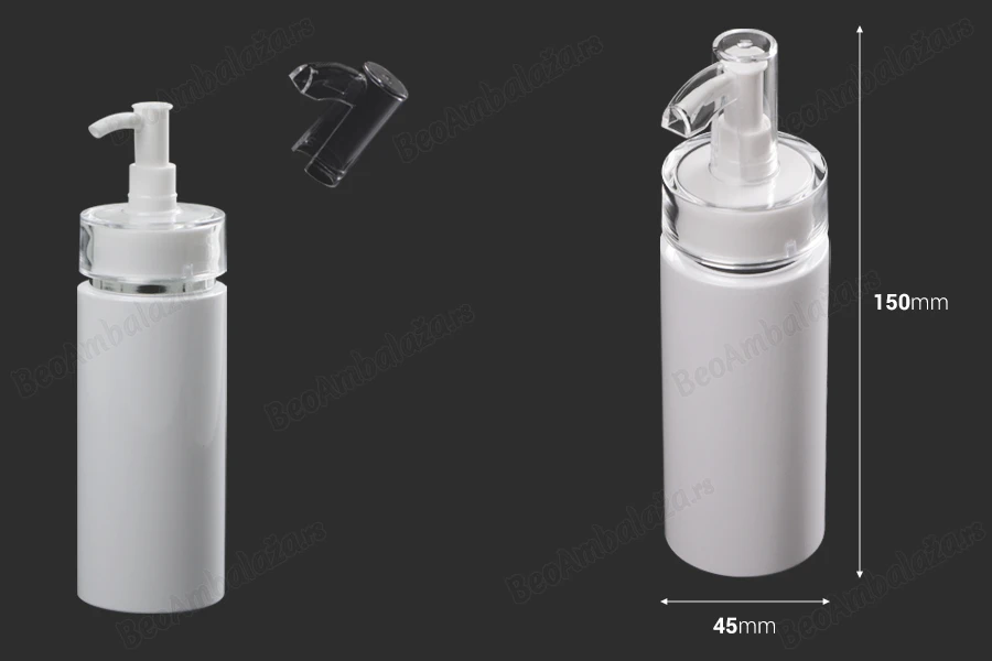 Plastična bela bočica 120mL (PP24) sa pumpicom i zatvaračem, za kremu-dimenzije_slike