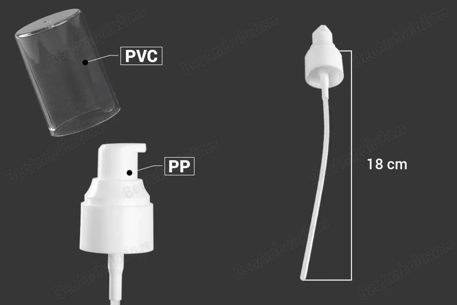 Plastična bela pumpica PP24 za kreme i ulja sa providnim zatvaračem-dimenzije_slike