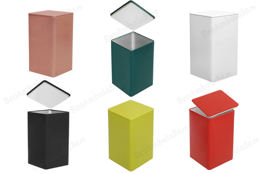 Četvrtasta metalna kutija za odlaganje 85x85x150mm, više boja-slika_proizvoda
