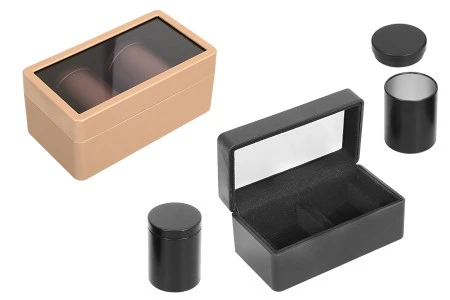 SET - Kožna futrola (145x80x65mm) sa prozorom i dve metalne kutije (47x65mm)-1