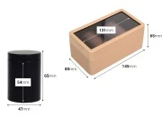 SET - Kožna futrola (145x80x65mm) sa prozorom i dve metalne kutije (47x65mm)-dimenzije_slike