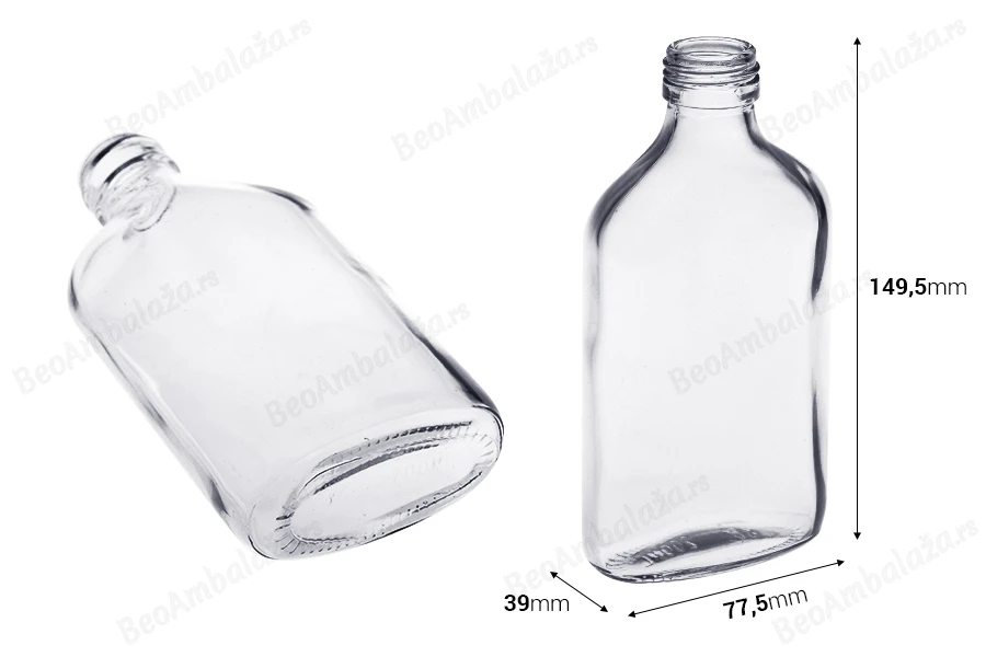 Staklena pljosnata obla flaša 200mL - 40 kom-dimenzije_slike