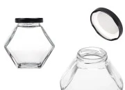 Staklena tegla 200 ml šestougaona sa crnim zatvaračem – 6 kom Staklena tegla 200 ml šestougaona sa crnim zatvaračem – 6 kom