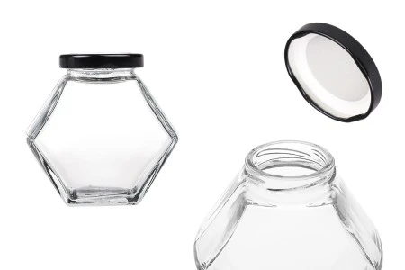 Staklena tegla 200 ml šestougaona sa crnim zatvaračem – 6 kom-1