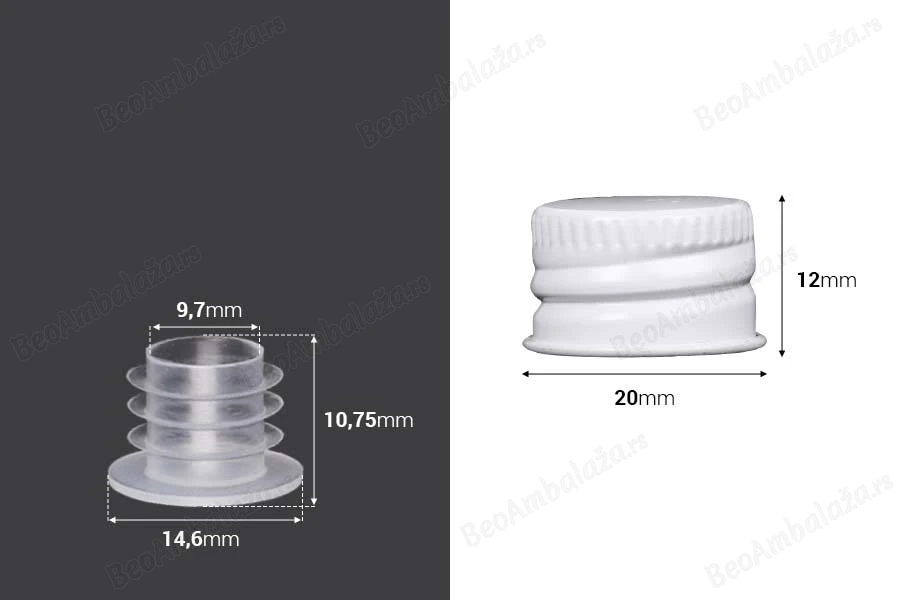 Navojni aluminijumski zatvarač (PP18) sa unutrašnjom zaptivkom i plastičnim čepom-dimenzije_slike