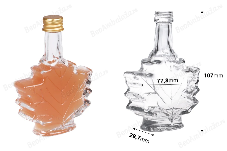 Staklena flaša 50 ml (PP18) u obliku lista – 6 kom-dimenzije_slike