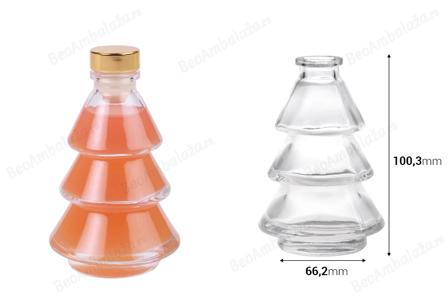 Staklena flaša 100 ml u obliku jelke-dimenzije_slike