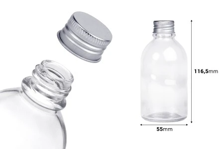 Staklena bočica okrugla 100 ml sa aluminijumskim zatvaračem – 6 kom-2