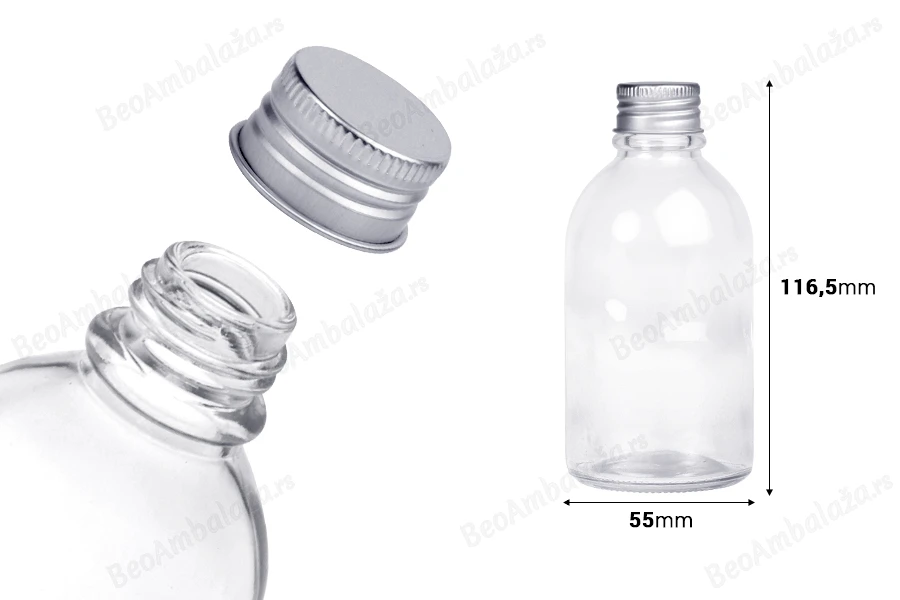 Staklena bočica okrugla 100 ml sa aluminijumskim zatvaračem – 6 kom-dimenzije_slike