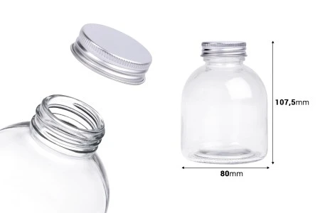 Staklena bočica okrugla 300 ml sa aluminijumskim zatvaračem - 6 kom-2