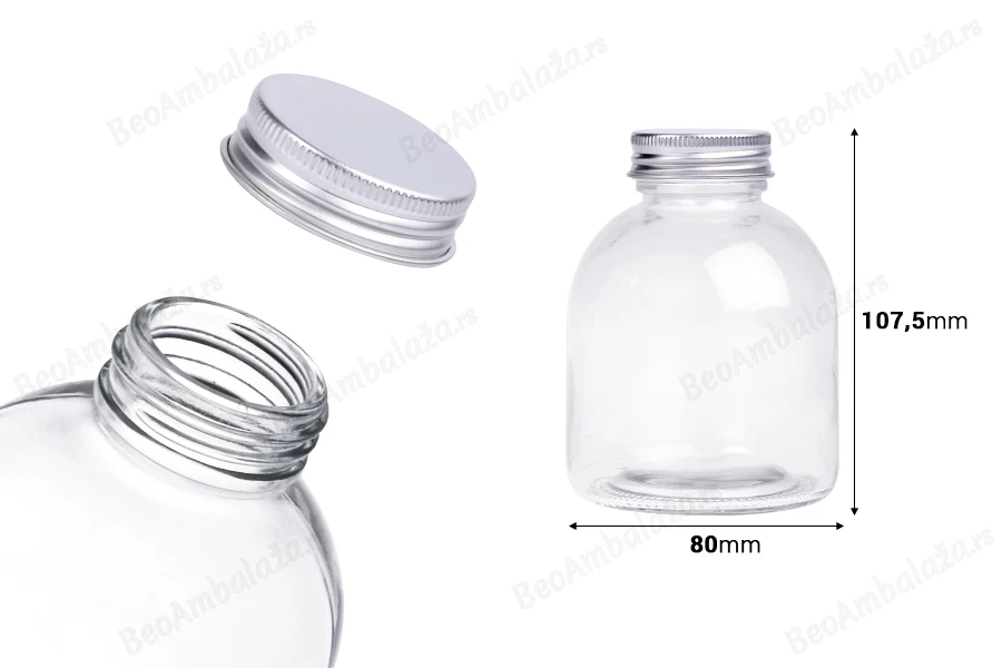 Staklena bočica okrugla 300 ml sa aluminijumskim zatvaračem - 6 kom-dimenzije_slike