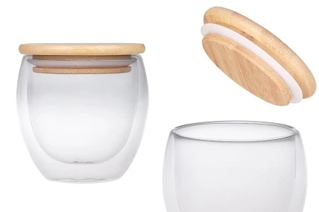 Staklena tegla 250 ml duplih zidova sa poklopcem od bambusa-1