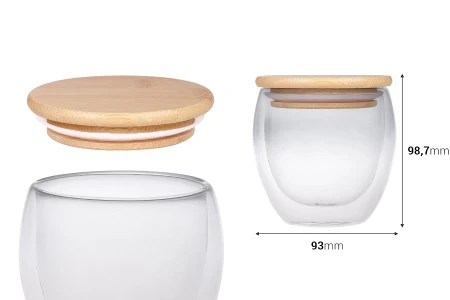 Staklena tegla 250 ml duplih zidova sa poklopcem od bambusa-2