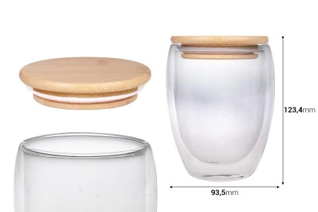 Staklena tegla 350 ml duplih zidova sa poklopcem od bambusa-2