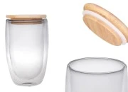 Staklena tegla 450 ml duplih zidova sa poklopcem od bambusa Staklena tegla 450 ml duplih zidova sa poklopcem od bambusa