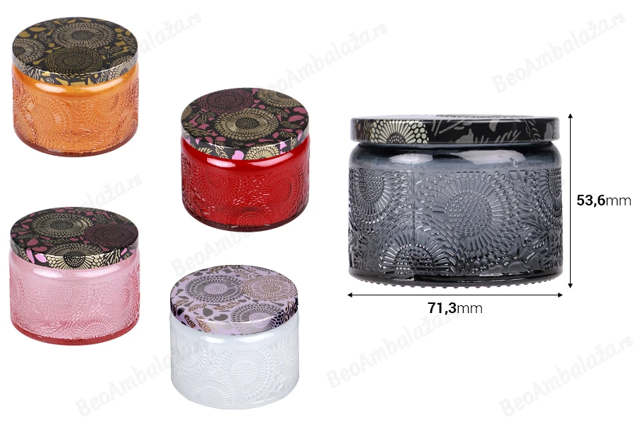 Staklena teglica sa reljefom 120 ml cilindrična sa aluminijumskim zatvaračem u različitim bojama-dimenzije_slike