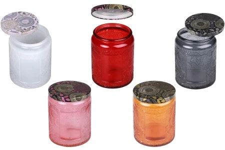 Staklena teglica sa reljefom 230 ml cilindrična sa aluminijumskim zatvaračem u različitim bojama-1