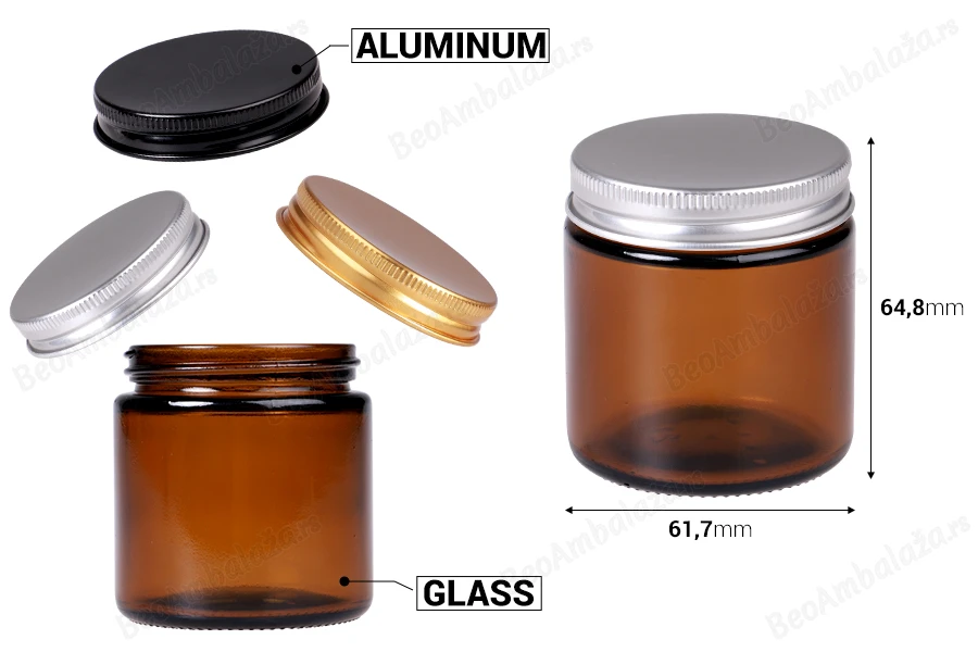 Staklena tegla 100ml karamel sa aluminijumskim zatvaračem i unutrašnjom zaptivkom - 6 kom-dimenzije_slike